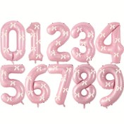 Resim 32 İnç Pembe Folyo Balon, 5 Şampanya Kurdeleleri ile, Numaralar 0,1,2,3,4,5,6,7,8,9 Büyük Boy Alüminyum Doğum Günü Partisi Süslemeleri, Oda Dekorasyonu, Düğün Kutlamaları İçin Uygun 