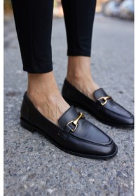 Resim Rush Kadın Bordo Gercek Suet Toka Detay Loafer Ayakkabi Siyah Deri 