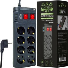 Resim Iron Star Ironstar 2mt 3xusb 8li Termal Akım Korumalı Priz 16A 4000W 