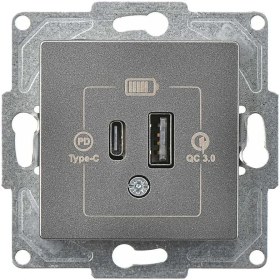 Resim Eqona Radius Neoline 2 Çıkışlı USB Şarj Prizi, 20W, Type C + Type A, Füme (Mekanizma + TuşKapak) 