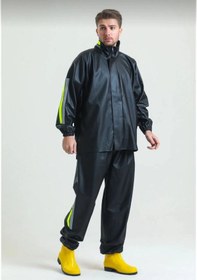 Resim Premium Motorcu Kurye Yağmurluk Takım Su Geçirmez Pvc Kumaş Reflektörlü Tübitak Onaylı - Siyah Sİyah 