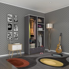Resim Kenzlife giysi dolabı 2 bölmeli 2 çekmeceli bedri 182*100*42 gri dolap kapaksız 