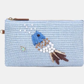 Resim Desa Kadın Mavi Balık Motifli Hasır Clutch 