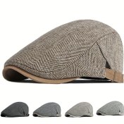 Resim Retro Erkekler Haber Şapkası, Herringbone Ördek Kulağı Beret Şapka Kadınlar İçin Sıcak 