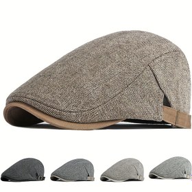Resim Retro Erkekler Haber Şapkası, Herringbone Ördek Kulağı Beret Şapka Kadınlar İçin Sıcak 