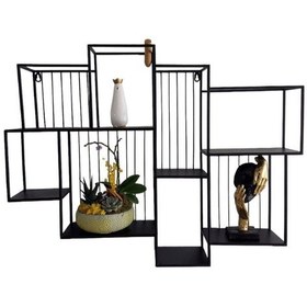 Resim T.concept Dekoratif Metal Duvar Rafı 8 Bölmeli Kitaplık, Bibloluk Siyah Renk 