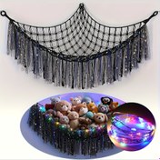 Resim 59 inç LED Işıklı Peluş Hayvan Hamak Ağı - Renkli Püsküllü, Pille Çalışan Asılı Oyuncak Saklama Çözümü - Bebek Odası, Çocuk Odası Dekoru (AA Piller Dahil Değildir), Peluş Hayvanlar İçin Oyuncak Hamak, Pille Çalışan Işıklar, Cadılar Bayramı ve Noel İçin Dekoratif Püsküller 