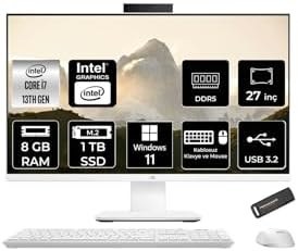 Resim ASUS V470 i7 13620H 8GB 1TB SSD 27" FHD 100Hz W11P All in One Bilgisayar Beyaz & PER4 USB Bellek 