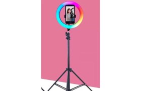 Resim Asfal Renkli Ring Light LED Sürekli Işık 10 Inç Youtuber Light Kuaför Işığı Işık Ayaklı 210 cm Tripod 