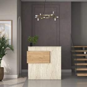 Resim Rani MA105 Karşılama Bankosu LED Işıklı Çekmeceli Banko Traverten - Sepet Ceviz 