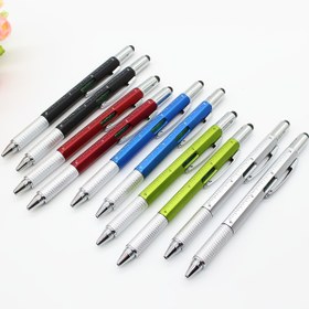 Resim 6 adet Çok Fonksiyonlu Yuvarlak Tükenmez Kalem Tornavida Kaliper Seviye Cetveli Aracı Kalem Altı Bir Arada Kapasitif Dokunmatik Reklam Kalemi 