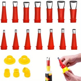 Resim 19 adet/22 adet Yeniden Kullanılabilir Paslanmaz Çelik Silikon Mastik Nozulu Seti - Evrensel Uyumlu, Pürüzsüz Çizgiler için Dayanıklı Bitirici Araç Seti - Çoklu Projeler için Taban & Koruyucu Kapaklar Dahil 