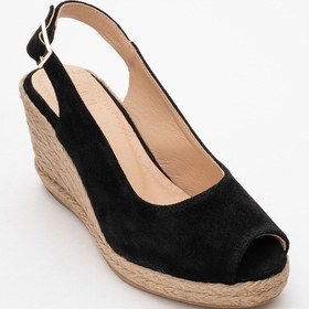 Resim Luvi Shoes Ryan Siyah Süet Hakiki Deri Kadın Dolgu Topuk Sandalet Siyah Süet 