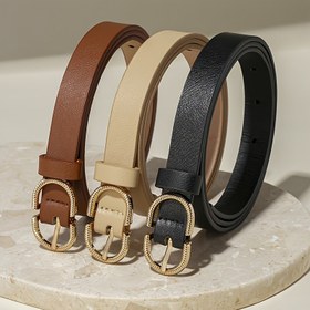 Resim 3'lü Kadın PU Kemer Seti, Alüminyum Fermuar, Preppy Casual Stil, Yıkanmaya Gerek Yok – Hafta Sonu Casual, Parti, Kolej, Günlük Toplu Taşıma İçin Uygun – Ortalama Boy PU Kemeri Hafif Vücut Özellikli 