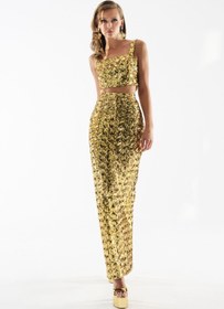 Resim Gold Sequin Long Skirt - 36 