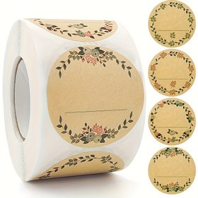 Resim 500 Adet Kraft Kağıdı Etiketler, 1.5/2 İnç Yuvarlak Çelenk Desenli Etiketler Konserve, Gıda Depolama, Noel ve Sevgililer Günü Hediye Çantası Sızdırmazlığı, Suni Deri, Tatil El Sanatları için 