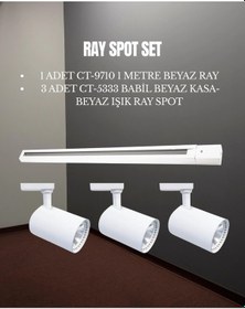 Resim Cata Babil Ray Spot Set 3 Adet Ct-5333 Beyaz Kasa Beyaz Işık Spot + 1 Adet Ct-9710 Ray Beyaz 