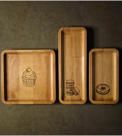 Resim Opss! Art Masif Kayın Ağacından Sunumluk 3'lü Set Cupcake 