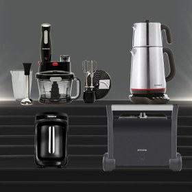 Resim HOMEND Premium24 4'lü Elektrikli Çeyiz Seti Tost, Kahve, Çay Makinesi ve Blender Seti - Siyah 