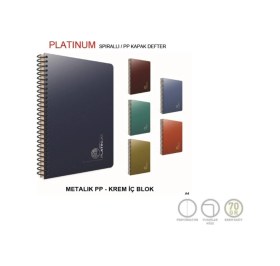 Resim Platinum Spiralli Metalik Pp Kapak A4 80 Yaprak Çizgili Defter Karışık 