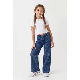 Resim Joy Kids Kız Çocuk Lazer Baskılı Kot Pantolon (6-9yaş) (Mavi) 