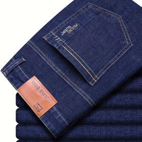 Resim Erkekler İçin Klasik Tasarım Kot Pantolonlar, Yarı Resmi Esnek Düz Paça İş 