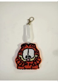 Resim Turuncu Garfield Figürlü Punch Nakışı Anahtarlık El Yapımı 