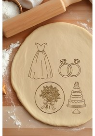 Resim Evlilik Seti Kurabiye Kalıbı, Hamur Şekillendirici, Bisküvi Kalıbı, Kolay Kesim Ucu Beyaz 