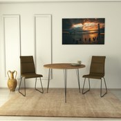 Resim PASİFİC HOME Sandalf Metal Ayaklı Yuvarlak Yemek Masası, Koyu Meşe, 90x90 