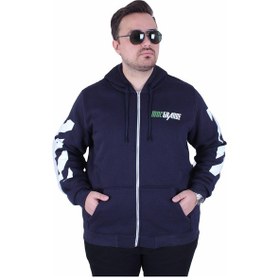 Resim Mocgrande Büyük Beden Kapüşonlu Fermuarlı 3ip Sweat Mg 25718 Lacıvert Lacivert 