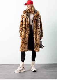 Resim DeFacto Relax Fit Leopar Desenli Ceket Yaka Cepli Uzun Suni Kürk Kaban D4005AX24WNBN561 Kahve 