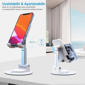 Resim Juo Katlanabilir 360 Derece Dönen Masaüstü Telefon Standı Beyaz 