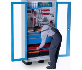 Resim Star Çelik Endüstriyel Malzeme Dolabı-3 Çekmeceli-Raflı-Takım Asma Panolu-Pleksi Kapaklı 