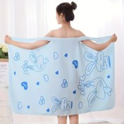 Resim Kadınlar İçin Hafif Mikrofiber Bornoz Havlu - Karikatür Kalp & Tavşan Desenli, Ultra Kompakt Yumuşak Emici Hızlı Kuruyan Banyo Örtüsü, Ev, Plaj ve Spa için Çok Amaçlı Havlu, Giyilebilir Banyo Havlusu, Spaya Benzer Giysi, Rahat Fit 