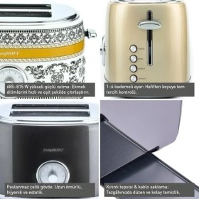 Resim Esmo Home Berghoff Gem Metallic 2 Dilim Ekmek Kızartma Makinesi - 815 W, Paslanmaz Çelik Gövde | Gold 