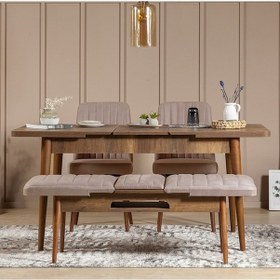 Resim Palermo Benchli Yemek Masası Takımı Ceviz Taş 