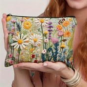 Resim 1 Adet Vintage Papatya Desenli Makyaj Çantası - Tuvalet Malzemeleri, Kozmetik Saklama ve Temel İhtiyaçlar için Çok Fonksiyonlu Seyahat Torbası, Renkli Çiçeklerle Canlı Sarı Arka Plan, Polyester Malzeme, Seyahat, Tatil, İş, Spor ve Kamp İçin Mükemmel, Tuvalet Seyahat Çantası 