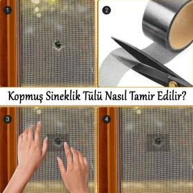 Resim 48 mm x 2 Metre (3 Adet) Yapışkanlı Sineklik Tülü Tamir Bandı Yaması Bantı Kopmuş Delik Fiber Tül Yapıştırma Gri 