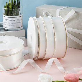 Resim Şık Beyaz Saten Kurdele - 22.86 metre, Hediye Paketleme & Pasta Süsleme için Polyester El İşi Bantı 