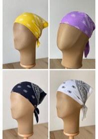 Resim Pamuklu Klasik Desen Unisex 4lü Bandana Seti Renkli Bandana Etnik Desenli A Kalite Bandana Kırmızı - Siyah 