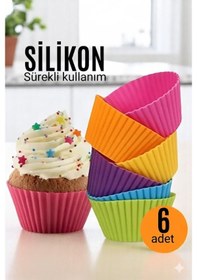 Resim Silikon Muffin Kalıbı - Sürekli Kullanım Muffin Kek Kalıbı 6 Adet - Elm-01-768401 Çok Renkli 