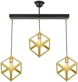Resim Lambadar Rustik Retro Model Geometrik Sarkıt Metal Küp Avize Gold_2 Tek Ebat Unisex 3528-3Golddik 
