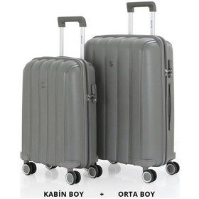 Resim Mçs Bavul Orta Ve Kabin 2li Set Kırılmaz Silikon Valiz V305 Gri 