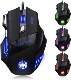 Resim zelotes Oyun Faresi, 7200 DPI USB Kablolu Fare, 7 Düğme, Dizüstü Bilgisayar, PC, Mac için Ergonomik Optik Oyun Faresi - Siyah 