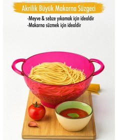 Resim Akrilik Pembe Makarna Süzgeçi & Sebze Meyve Süzgeçi Pembe 