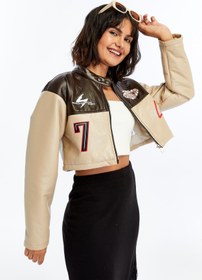 Resim CHOS7N Kadın Puf Deri Ceket Garnili Crop Mont Niş Tasarım Özgün Günlük Baskılı Rahat Kullanım Ceket 