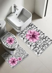 Resim Modern Desenli Dijital Baskı 3’lü Banyo Paspas Takımı Yıkanabilir Kaymaz Tabanlı Klozet Takımı KLZ0060 
