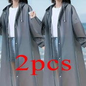 Resim 2 Adet Kadın Kalın Rüzgar Geçirmez Yüksek Kalite EVA Tam Vücut Yağmurluklar - Koyu Gri Kapüşonlu Açık Hava Yürüyüş ve Bisiklet Yağmur Giysisi Ayarlanabilir İpli Kapüşon, Düğmeli Ön, Hafif Taşınabilir Tasarım 