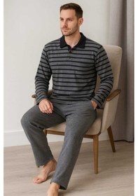 Resim Tenra Erkek Pijama Takımı %100 Pamuk Selanik Örme Gri 