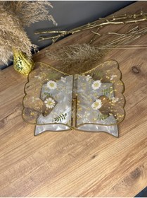 Resim Sultan Tasarım Masa Üstü Özel Tasarım Gerçek Kurutulmuş Papatyalı Altın Varaklı Epoksi Kuranı Kerim Rahlesi 